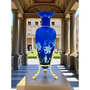 Fenton Favrene Amphora Vase-Nancy Fenton Signed-Centennial Blue Glass-Etched